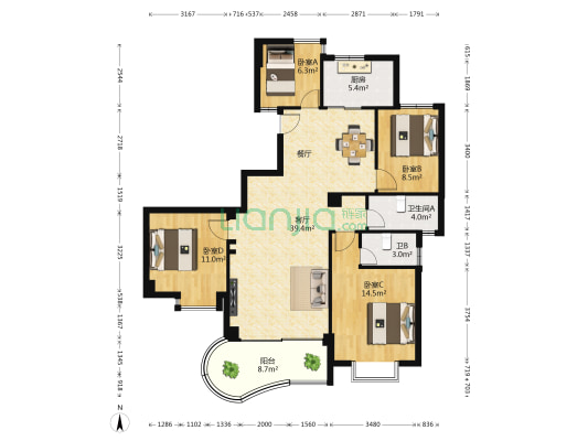南岳山庄 4室1厅2卫 115平方