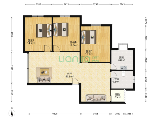 影讯里 3室1厅1卫 128平方