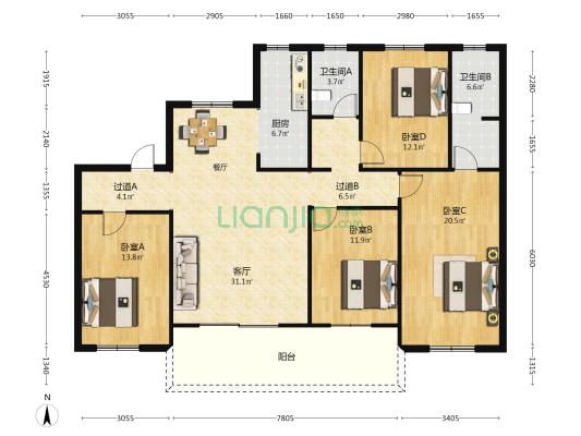 天怡·天瑞宸 4室1厅2卫 147平方