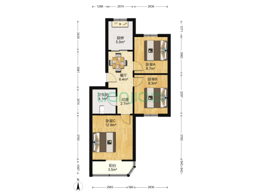 海洋小区 3室1厅1卫 72平方