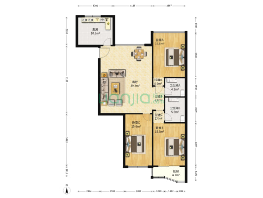 中荣大厦 3室1厅2卫 161平方