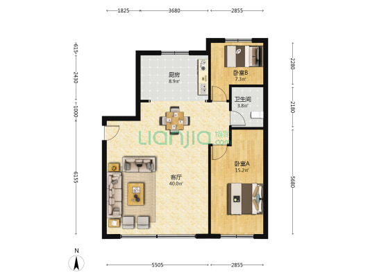 国文世家 2室1厅1卫 105平方