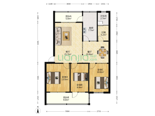 潍坊市公路局宿舍小区 3室2厅1卫 117平方