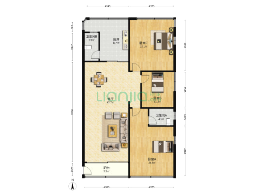 龙鼻涌街东一巷 3室1厅2卫 129平方