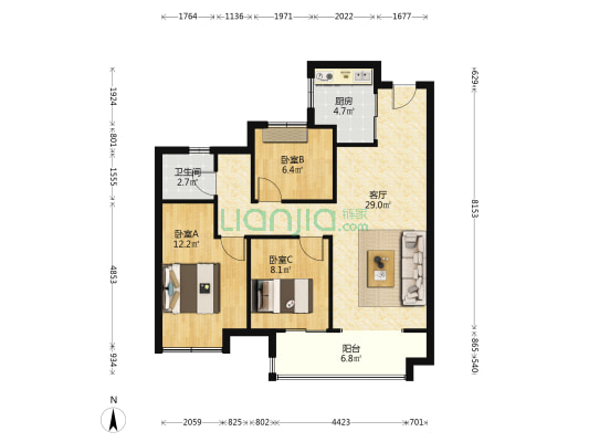 绿都中央公园 3室1厅1卫 92平方