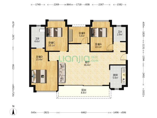 樵山金茂悦 4室1厅2卫 120平方