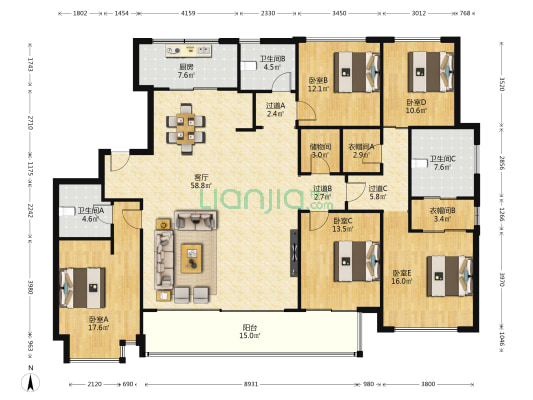 绿城汀澜鸣翠府 5室1厅3卫 227平方