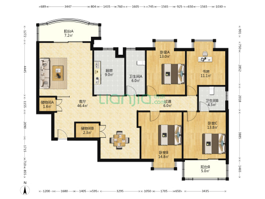 连滨锦苑 4室1厅2卫 175平方