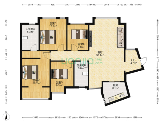 保利凤凰湾E区 4室1厅2卫 122平方