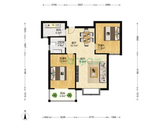 尚河明珠 2室2厅1卫 91平方