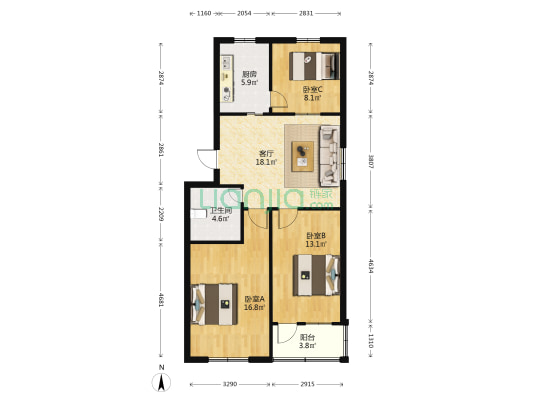经贸委 3室1厅1卫 87平方