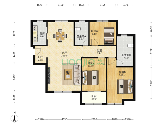黄金山水郡七区 3室1厅2卫 130平方