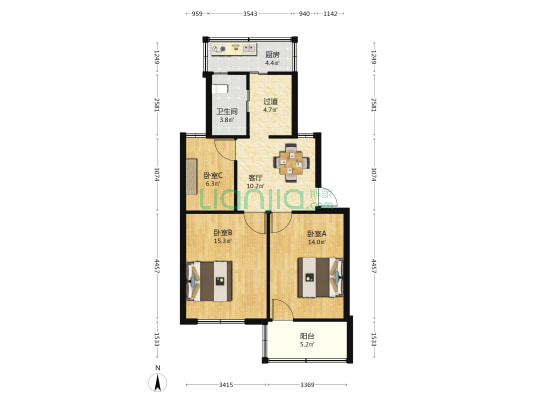 镇中路 3室1厅1卫 73平方