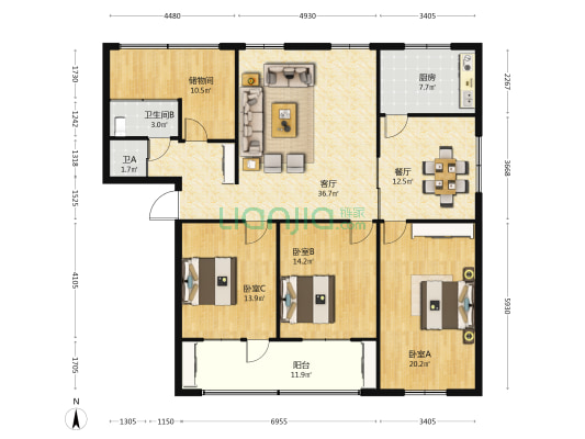 农业银行家属院 3室2厅2卫 164平方