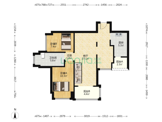 悦峰尚府 2室1厅1卫 81平方