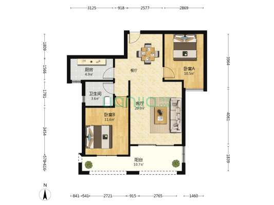 筼筜书院 2室1厅1卫 88平方