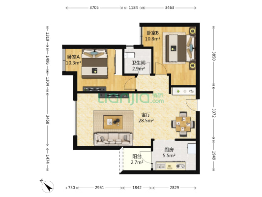 东山国际新城H区三期 2室1厅1卫 72平方