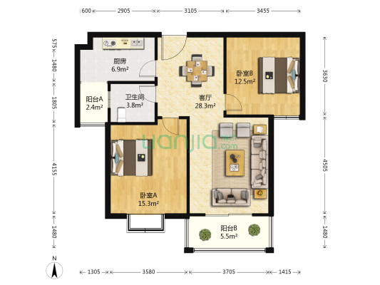 枫庭金域 2室1厅1卫 98平方