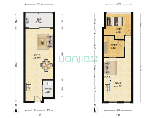 三环宿舍 2室2厅1卫 44平方