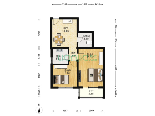 百万庄大街乙21号院 2室1厅1卫 64平方