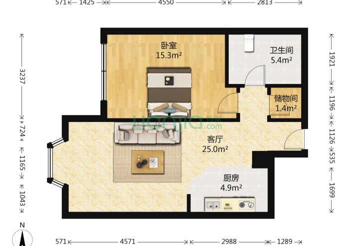 1室1厅1卫79.9㎡-北京蓝堡国际公寓户型图