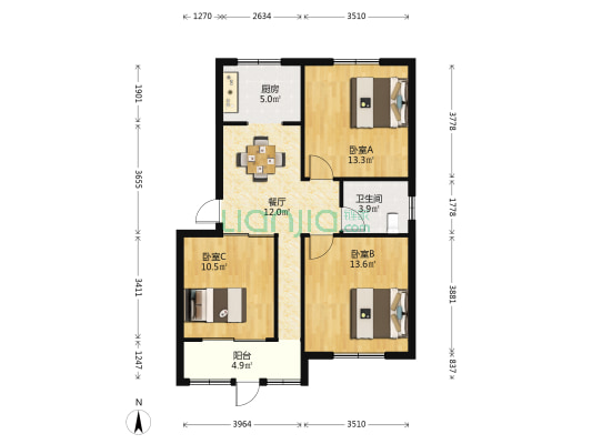 洪山区牛奶厂宿舍 3室1厅1卫 80平方