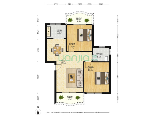 乌金山社区 2室1厅1卫 85平方