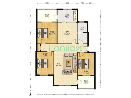 金地小区 3室2厅1卫 131平方