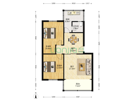 西正小区 2室2厅1卫 86平方