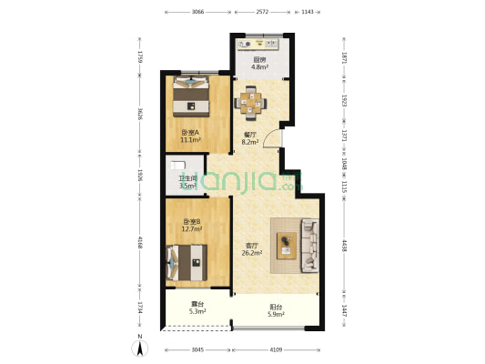 紫郡 2室2厅1卫 100平方