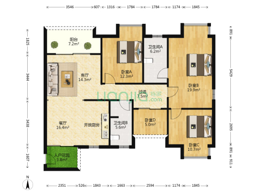 广源大都会 4室2厅2卫 125平方