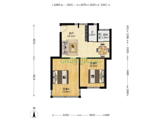 民族大道66号 2室1厅1卫 56平方