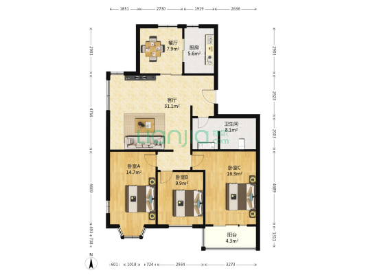 薛家岛社区B区 3室2厅1卫 118平方