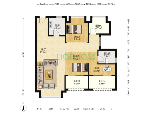 建发央著 3室1厅1卫 119平方