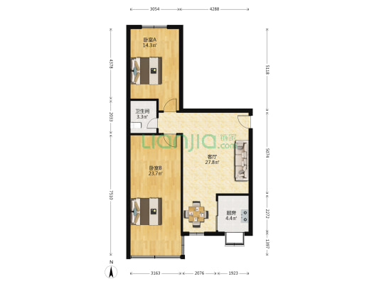 龙江村 2室1厅1卫 90平方
