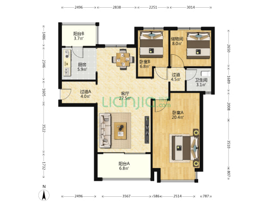 恒大半山悦府 2室1厅1卫 114平方