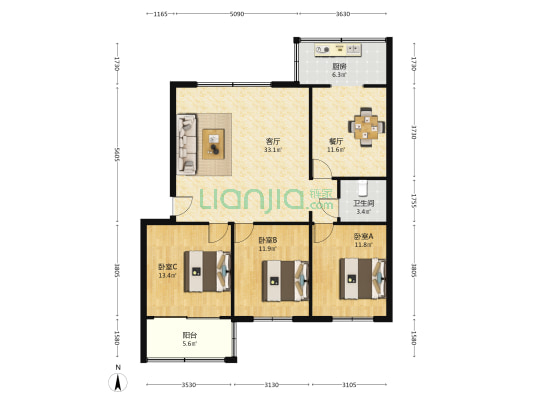 河北工大廊坊校区教师公寓 3室2厅1卫 113平方