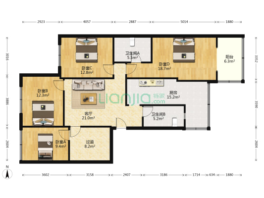三洞桥路20号 4室1厅2卫 134平方