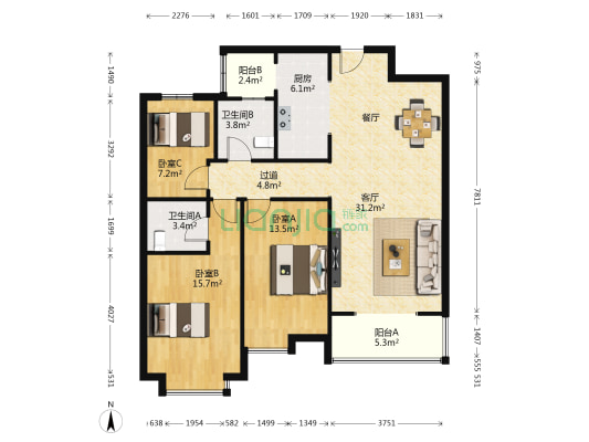 群星盛唐毓城 3室1厅2卫 119平方