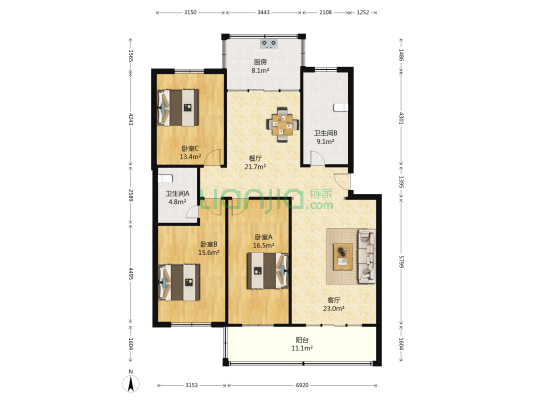 滨河名家一期 3室2厅2卫 143平方
