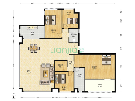 建发·玖洲观澜 4室1厅2卫 213平方