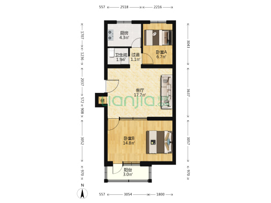 仓房小区 2室1厅1卫 65平方