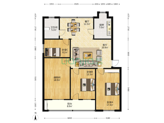 闸口一路刑警队家属院 3室2厅1卫 133平方