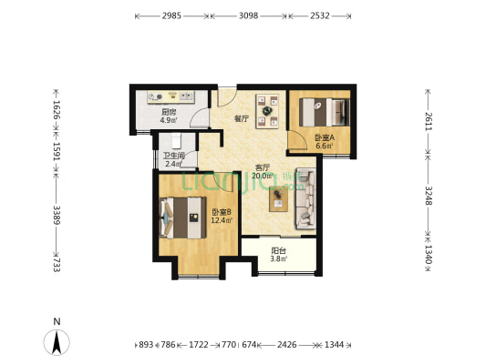 练祁佳城永泰嘉苑慈竹路615弄 2室1厅1卫 77平方