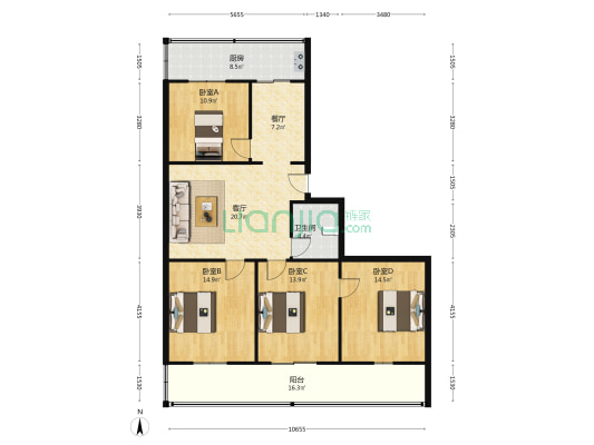 郝家沟西小区 4室2厅1卫 117平方