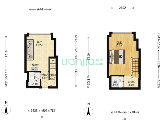 梧高名座 1室1厅2卫 33平方