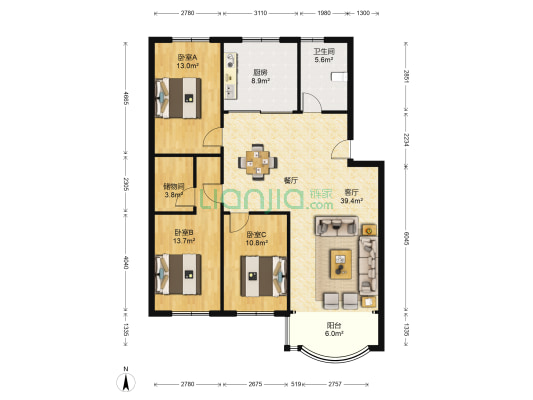 比华丽公寓二期 3室1厅1卫 124平方