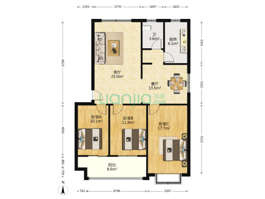 中庭尚城 3室2厅1卫 119平方