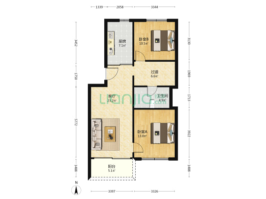 青云街 2室1厅1卫 83平方