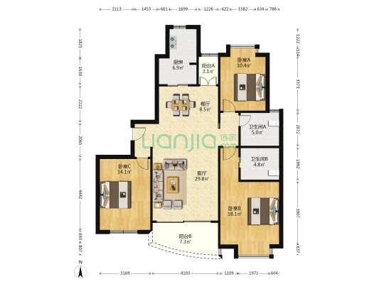 名盛苑 3室2厅2卫 137平方